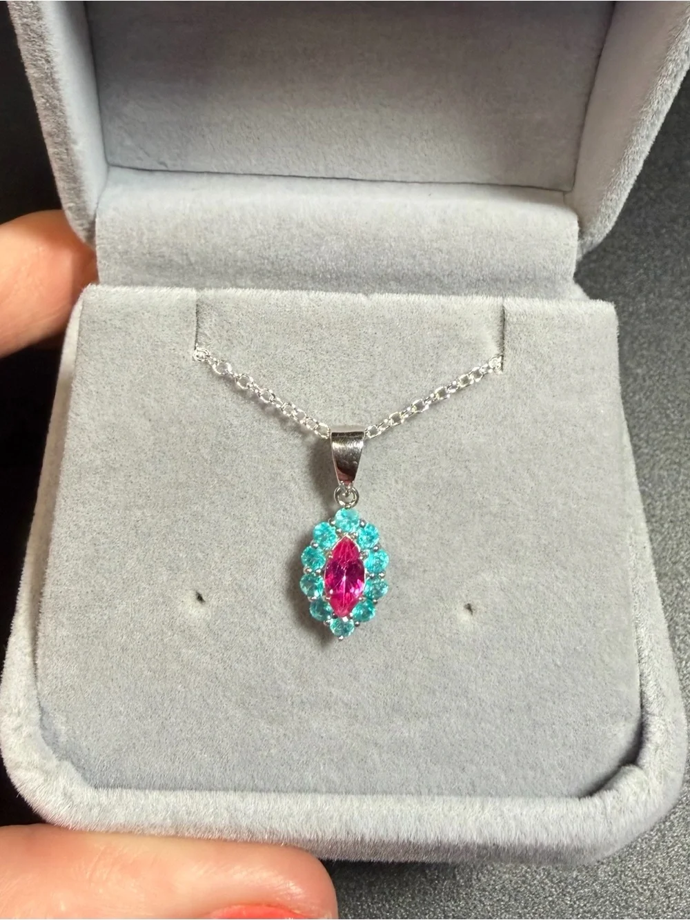 Exquisite Natural Paraiba Blue & Pink Topaz 1.60CT Pendant Necklace 925 SS 18”